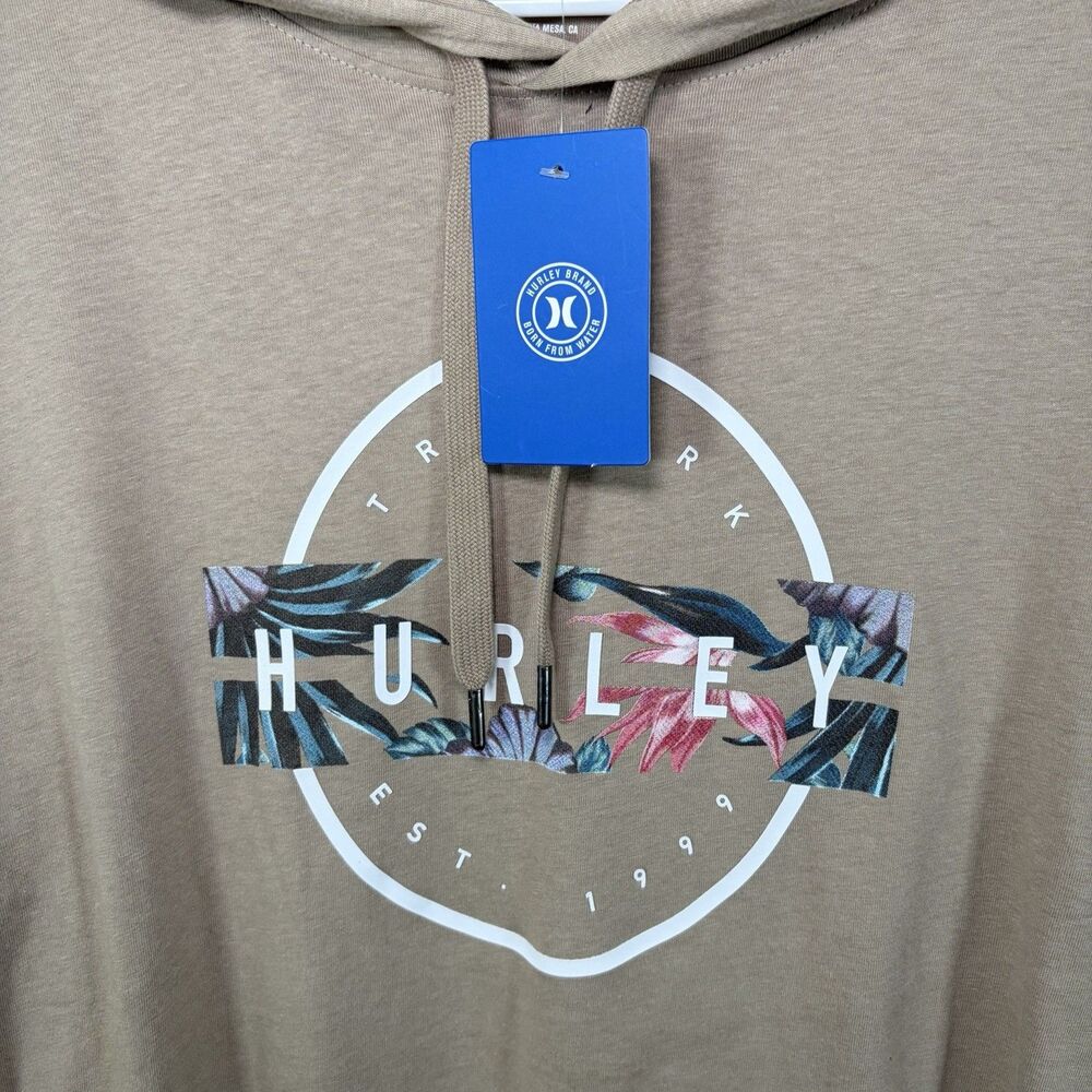 Hurley Lightweight T Shirt Hoodie Mens Size Large Beige Tan Floral Pullover NWT - Picture 5 of 12